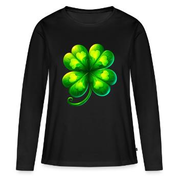 Trèfle à quatre feuilles - T-shirt manches longues Premium bio Femme - noir - Devant - Julia (174cm)