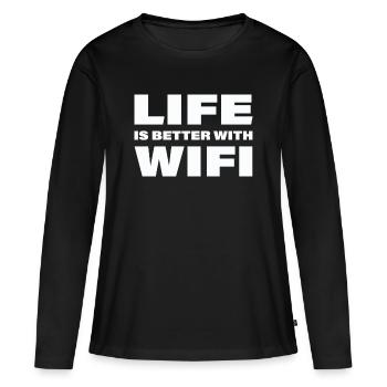 LIFE IS BETTER WITH WIFI - Frauen Premium Bio Langarmshirt - Schwarz - Vorne - Julia (174cm)