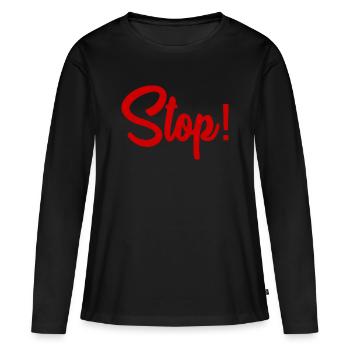 STOP. HUMOUR. MESSAGE. CITATION. PANNEAU. PAPA - T-shirt manches longues Premium bio Femme - noir - Devant - Julia (174cm)