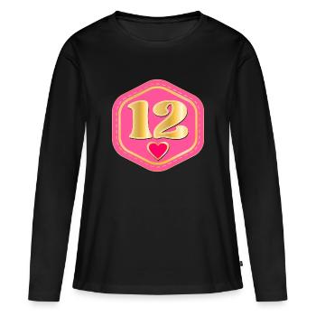 Numéro Douze - Douzième Anniversaire - T-shirt manches longues Premium bio Femme - noir - Devant - Julia (174cm)