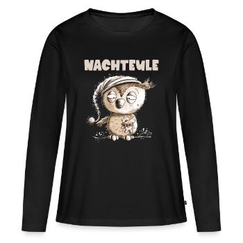 Drollige Nachteule Eule - Frauen Premium Bio Langarmshirt - Schwarz - Vorne - Julia (174cm)