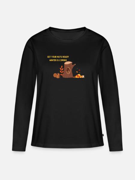 Nüsse für den Winter - Frauen Premium Bio Langarmshirt - Schwarz