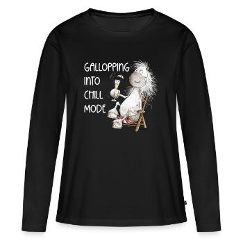 Pferd Im Liegestuhl Cocktail Chill Mode Spruch - Frauen Premium Bio Langarmshirt - Schwarz - Vorne - Julia (174cm)
