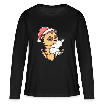 Meerkat Cute Tired Sleeping In Christmas - Women's Premium Organic Long Sleeve Shirt - black - Front - Julia (174cm)