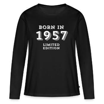 1957, année de naissance, date de naissance - T-shirt manches longues Premium bio Femme - noir - Devant - Julia (174cm)