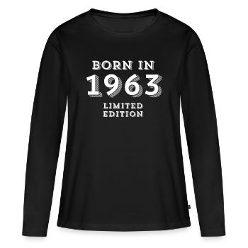 1963, année de naissance, date de naissance - T-shirt manches longues Premium bio Femme - noir - Devant - Julia (174cm)