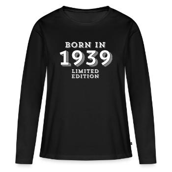 85 ans, année de naissance, date de naissance - T-shirt manches longues Premium bio Femme - noir - Devant - Julia (174cm)