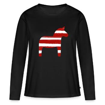 Dala Horse Stripes Christmas Scandinavia Decoration - Women's Premium Organic Long Sleeve Shirt - black - Front - Julia (174cm)