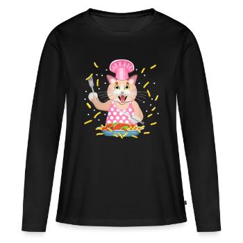 chat gourmand - T-shirt manches longues Premium bio Femme - noir - Devant - Julia (174cm)
