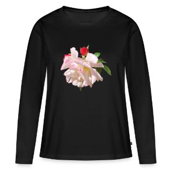 Rose Blossom White Pink Accents - Women's Premium Organic Long Sleeve Shirt - black - Front - Julia (174cm)