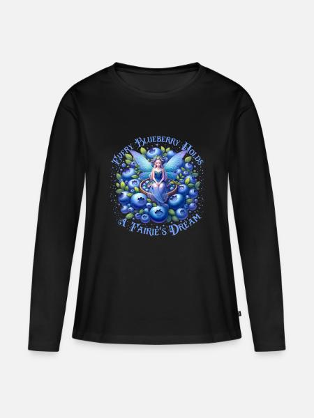 Blaubeerfee im Blütenkorb - Frauen Premium Bio Langarmshirt - Schwarz