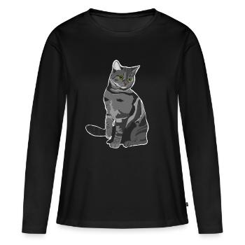 Chat gris - T-shirt manches longues Premium bio Femme - noir - Devant - Julia (174cm)