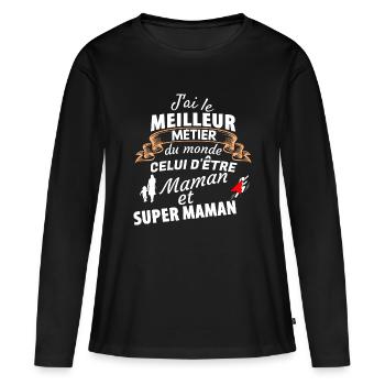 Stolz Mama Superheld - Frauen Premium Bio Langarmshirt - Schwarz - Vorne - Julia (174cm)
