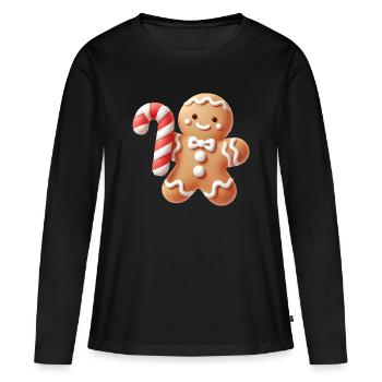Joyeux bonhomme en pain d’épice avec canne à sucre - T-shirt manches longues Premium bio Femme - noir - Devant - Julia (174cm)