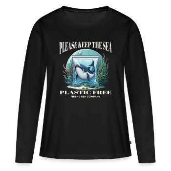 Les baleines et le plastique - T-shirt manches longues Premium bio Femme - noir - Devant - Julia (174cm)