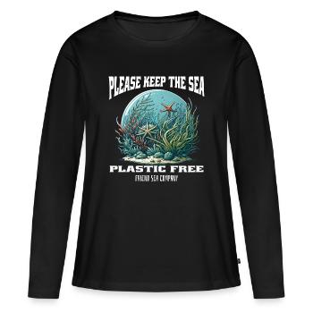 Les plastiques et la mer - T-shirt manches longues Premium bio Femme - noir - Devant - Julia (174cm)