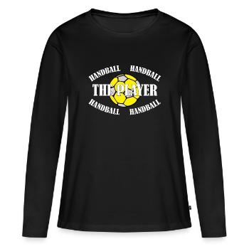 HANDBALL - THE PLAYER - Frauen Premium Bio Langarmshirt - Schwarz - Vorne - Julia (174cm)