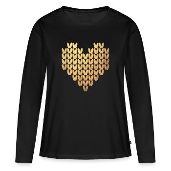 Motif de tricot coeur or Exclusive Love Winter - T-shirt manches longues Premium bio Femme - noir - Devant - Julia (174cm)