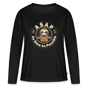 So langsam wie möglich - Frauen Premium Bio Langarmshirt - Schwarz - Vorne - Julia (174cm)