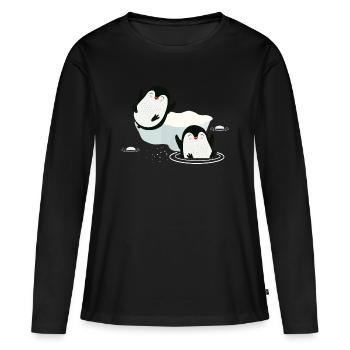 Deux pingouins jouant dans l’eau avec la banquise - T-shirt manches longues Premium bio Femme - noir - Devant - Julia (174cm)