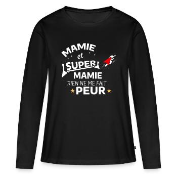 Maman Super Héroïne Affichette - T-shirt manches longues Premium bio Femme - noir - Devant - Julia (174cm)