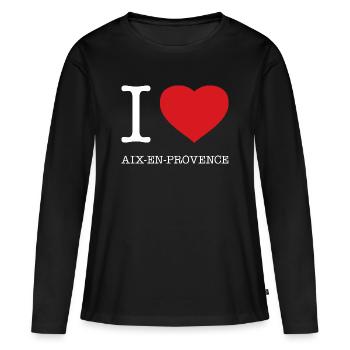 J’ADORE AIX EN PROVENCE - T-shirt manches longues Premium bio Femme - noir - Devant - Julia (174cm)