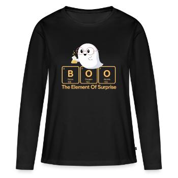Elementar Boo Ghost T-Shirt - Frauen Premium Bio Langarmshirt - Schwarz - Vorne - Julia (174cm)