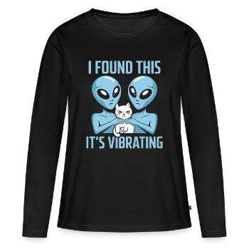 Découverte d’un chat extraterrestre - T-shirt manches longues Premium bio Femme - noir - Devant - Julia (174cm)