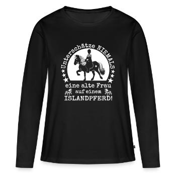 Islandpferd Tölt Reiterin Unterschätze nie - Frauen Premium Bio Langarmshirt - Schwarz - Vorne - Julia (174cm)