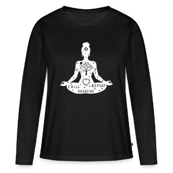 L’art du yoga #3 - T-shirt manches longues Premium bio Femme - noir - Devant - Julia (174cm)
