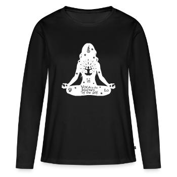 L’art du yoga #8 - T-shirt manches longues Premium bio Femme - noir - Devant - Julia (174cm)