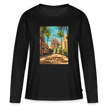 De la rue Barcelona à la Sagrada Família - T-shirt manches longues Premium bio Femme - noir - Devant - Julia (174cm)