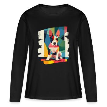 Bull Terrier Chien de combat Race de chien - T-shirt manches longues Premium bio Femme - noir - Devant - Julia (174cm)