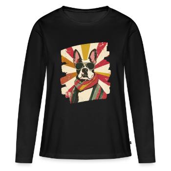 Bull Terrier Chien de combat Race de chien - T-shirt manches longues Premium bio Femme - noir - Devant - Julia (174cm)