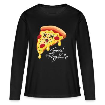 Pizza Humoristique avec Visage Expressif - T-shirt manches longues Premium bio Femme - noir - Devant - Julia (174cm)