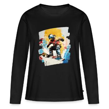 Snowboarder poudreuse - T-shirt manches longues Premium bio Femme - noir - Devant - Julia (174cm)