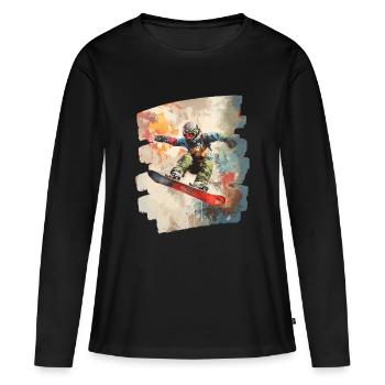 Snowboarder poudreuse - T-shirt manches longues Premium bio Femme - noir - Devant - Julia (174cm)
