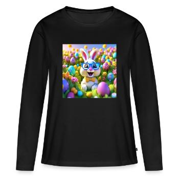 Ostern, Ostern, Frohe Ostern, Schokoladeneier - Frauen Premium Bio Langarmshirt - Schwarz - Vorne - Julia (174cm)