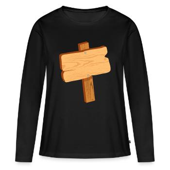 Panneau rustique en aspect bois sans texte - T-shirt manches longues Premium bio Femme - noir - Devant - Julia (174cm)