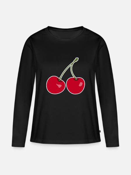 Kirsche, Rote Kirschen - Frauen Premium Bio Langarmshirt - Schwarz