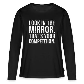 Regardez-vous dans le miroir c’est votre concurrence - T-shirt manches longues Premium bio Femme - noir - Devant - Julia (174cm)