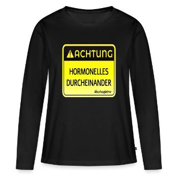 WECHSELJAHRE MENOPAUSE - ACHTUNG HORMONE - Frauen Premium Bio Langarmshirt - Schwarz - Vorne - Julia (174cm)