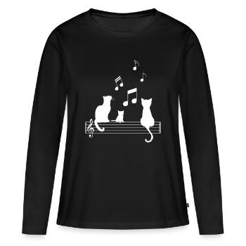 T Shirt Chat drôle Note Musique Partition - T-shirt manches longues Premium bio Femme - noir - Devant - Julia (174cm)