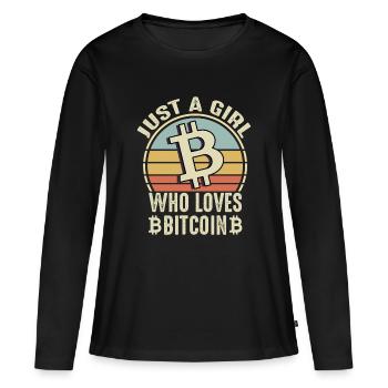 Just a Girl Who Loves Bitcoin – Retro Krypto - Frauen Premium Bio Langarmshirt - Schwarz - Vorne - Julia (174cm)