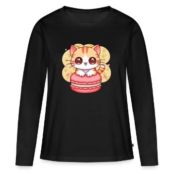 chibi cat - T-shirt manches longues Premium bio Femme - noir - Devant - Julia (174cm)