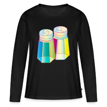 Salz & Pfeffer im Prisma-Glas – Farbenfrohe Würze - Frauen Premium Bio Langarmshirt - Schwarz - Vorne - Julia (174cm)