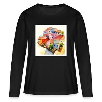 Illusion d’optique - Art abstrait - T-shirt manches longues Premium bio Femme - noir - Devant - Julia (174cm)