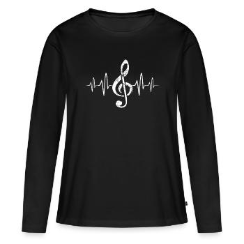 Clé avec battement de cœur - Clé de sol - T-shirt manches longues Premium bio Femme - noir - Devant - Julia (174cm)