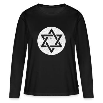 Étoile de David en cercle blanc - T-shirt manches longues Premium bio Femme - noir - Devant - Julia (174cm)