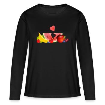 Fruits colorés avec pastèque et cœur - T-shirt manches longues Premium bio Femme - noir - Devant - Julia (174cm)
